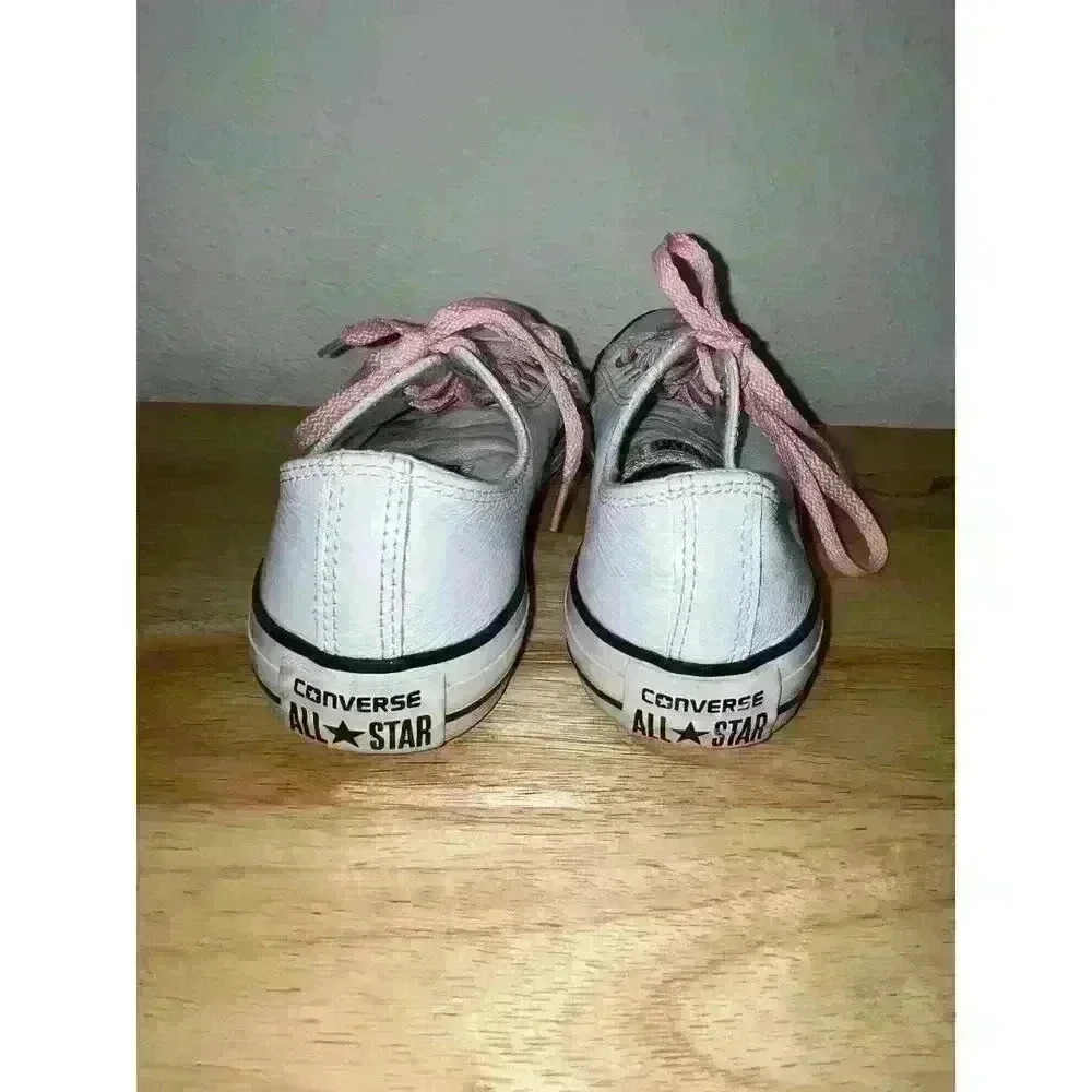 Converse All Start White Leather Lop Tops with Pink Laces Mens sz 5 Womens sz 7 - Picture 9 of 12
